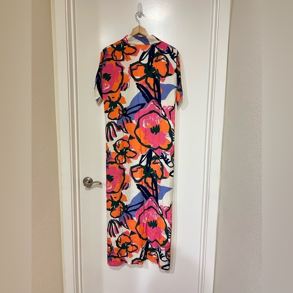 Anthropology Bel Kazan Poppy Short Sleeve VNeck Side Slit Maxi Kaftan Dress XS/S - Picture 5 of 10